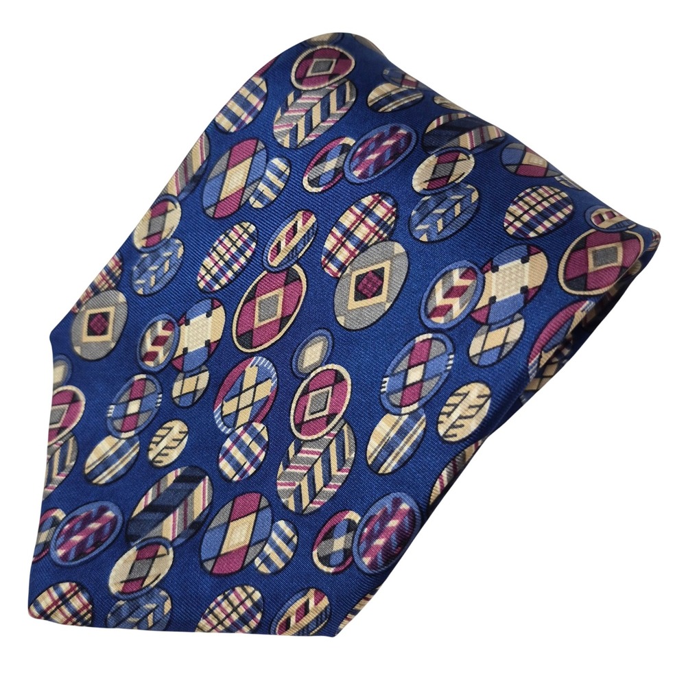 Rogue by Rooster Tie Mens Blue Geometric Oval Silk Classic Necktie Vintage